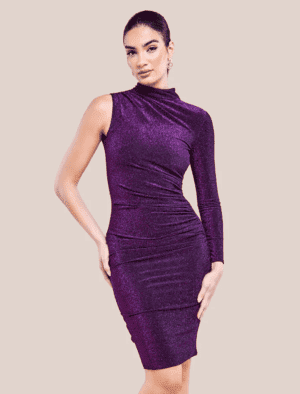 Smuk lurex glimmer kjole i lilla farve