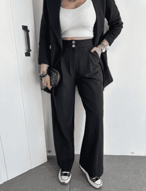 Sort stofbukser til damer