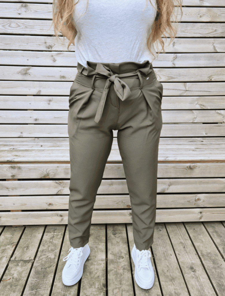 Apparatet sol karakter Khaki bukser med sløjfe - Højtaljet bukser